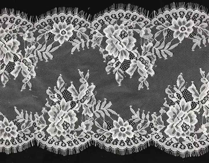 Fan-shaped Nylon Eyelash Lace Trimming for Underwear Decoration Double Scalloped Eyelash Lace Trim