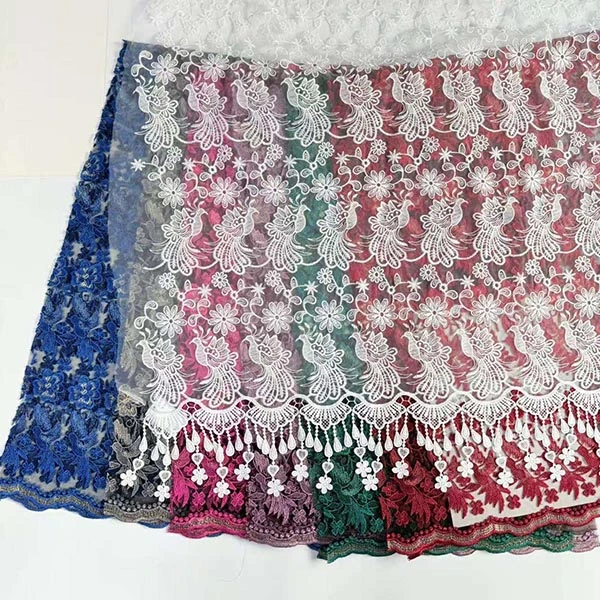 హోల్‌సేల్ బ్యూటిఫుల్ 3D ఫ్లవర్ బీడెడ్ చౌకైన టెక్స్‌టైల్ ఎంబ్రాయిడరీ ఫ్యాబ్రిక్ స్విస్ వాయిస్ లేస్ ట్రిమ్ 2021